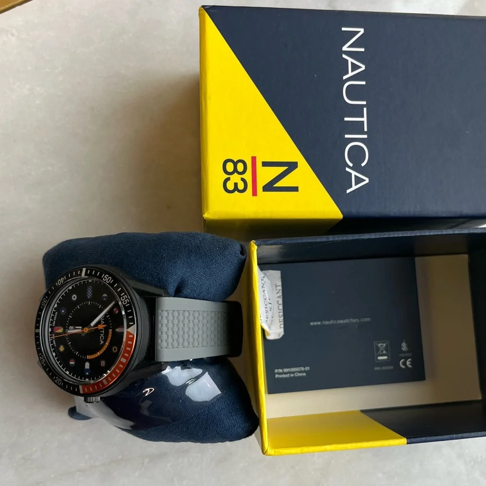 Nautica Black and Orange Smartwatch with Dive-Style Design